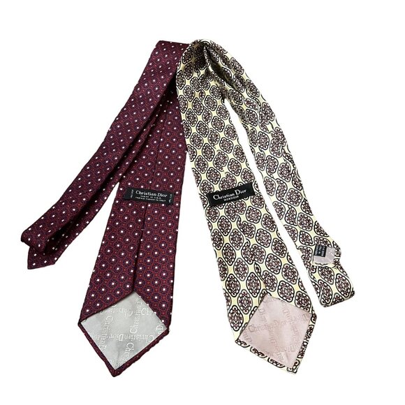 Christian Dior Monsieur Mens Lot of 2 Medallion Print Silk Classic Neck Tie - Picture 5 of 5